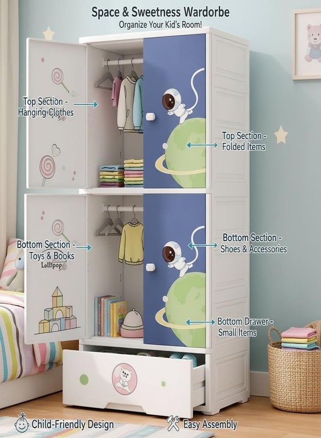 Mevigo Door Plastic Wardrobe for Kids| Almirah and Wardrobe for Baby Clothes| Modular Storage Cabinet with Wheel Organizer for Cupboard Rack for Clothes/Shoes/Books/Toy (Starry-SJ6514, 3- Layer) - Image 3